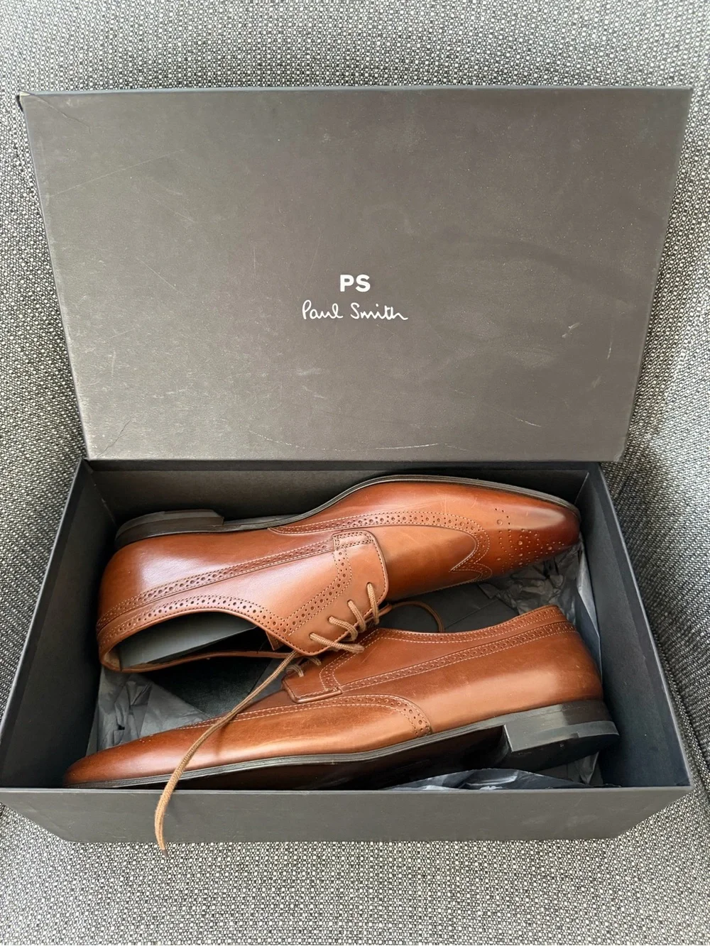 Paul Smith Tan Leather Brogue Oxfords with Signature Stripe Insole